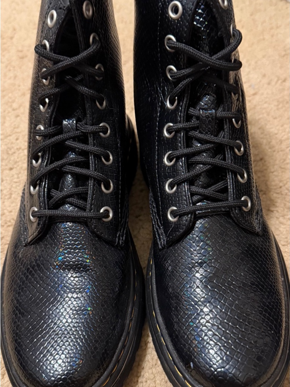 Dr. Martens Black Iridescent Snake-Texture Combat Boots
